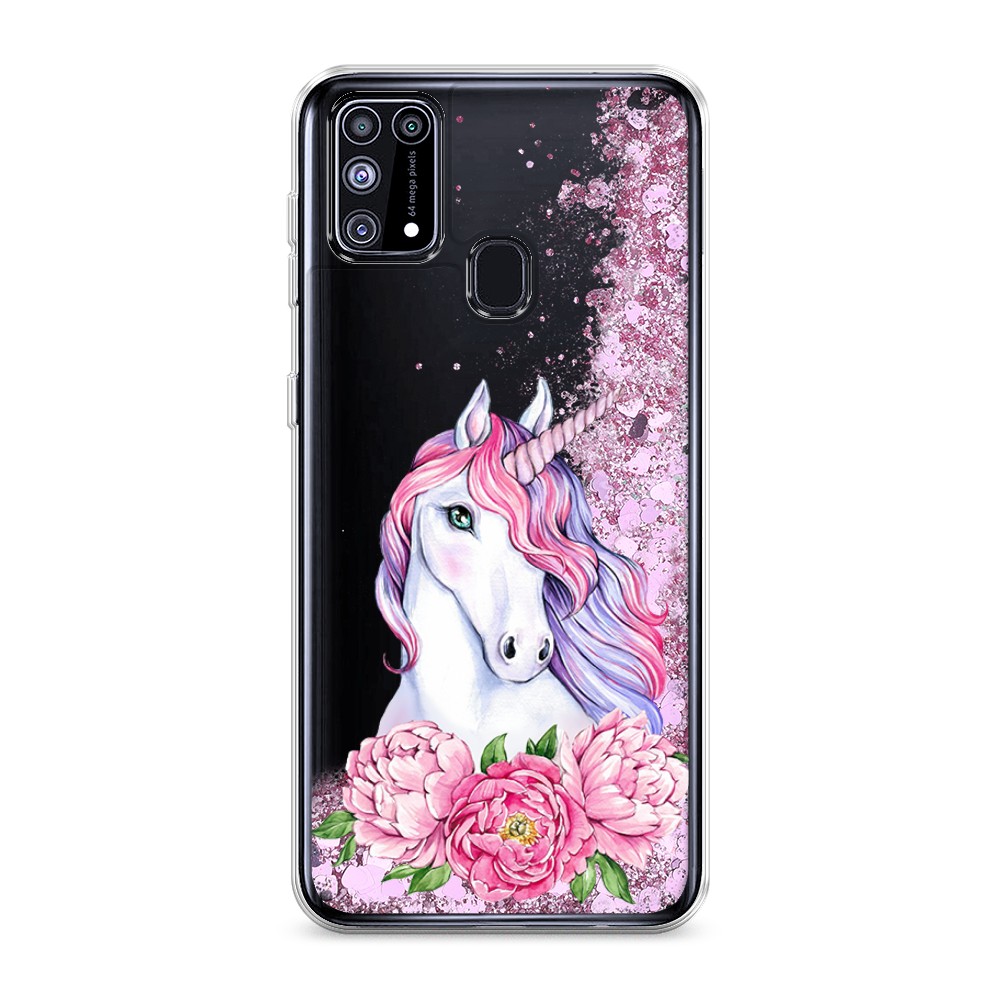 

Жидкий чехол с блестками "Единорог с пионами" на Samsung Galaxy M31, 2100794-1