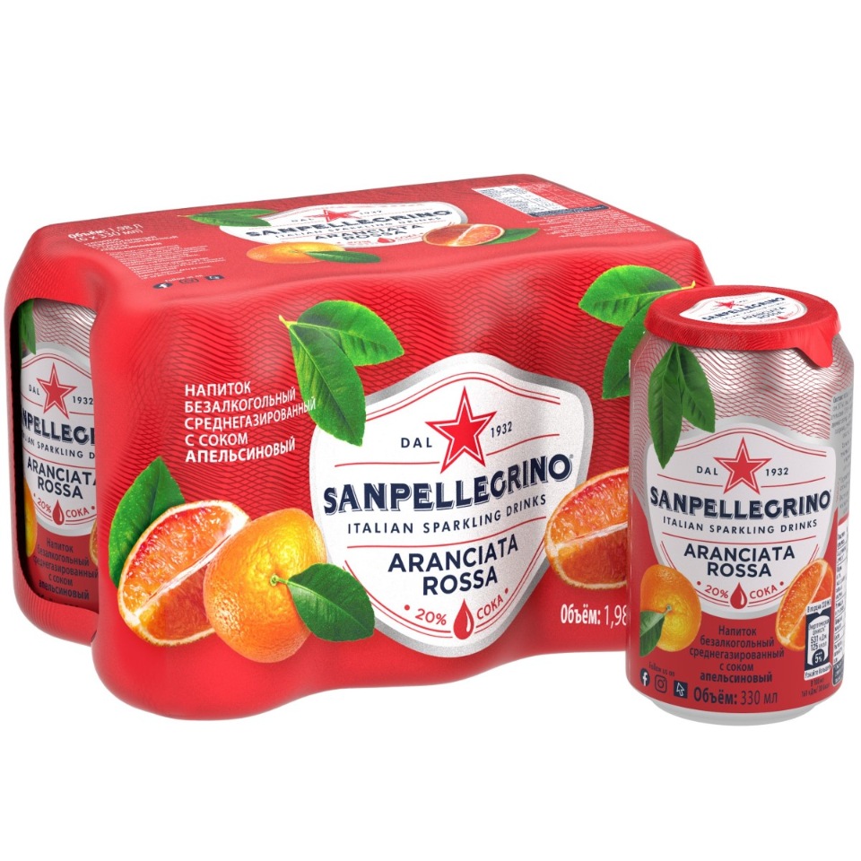 

Напиток газированный Sanpellegrino с соком красного апельсина 6 штук по 330 мл, газированная ал/б juice