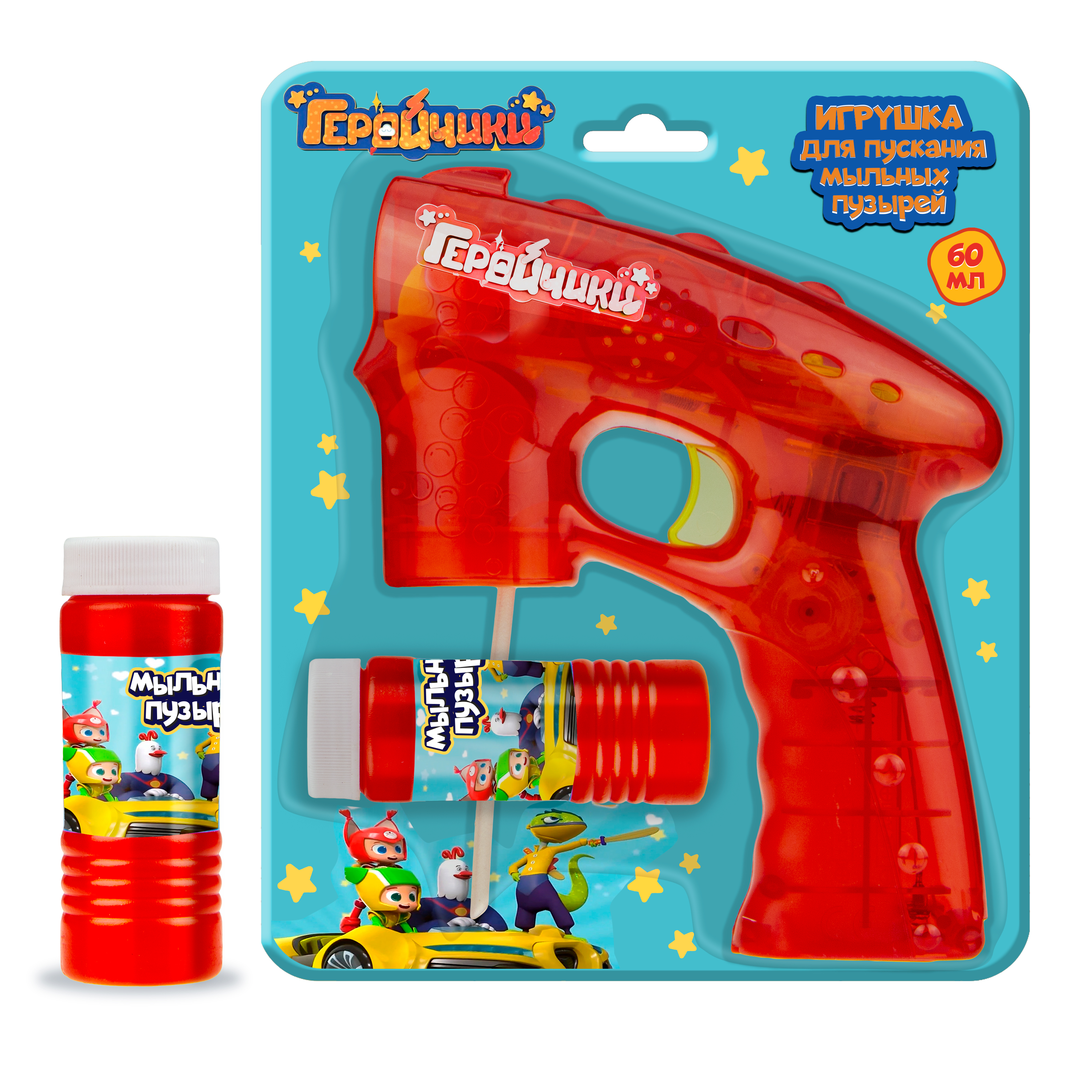 

Игрушка для пускания мыльных пузырей 1TOY Геройчики, световые эффекты, 60 мл, Т25073