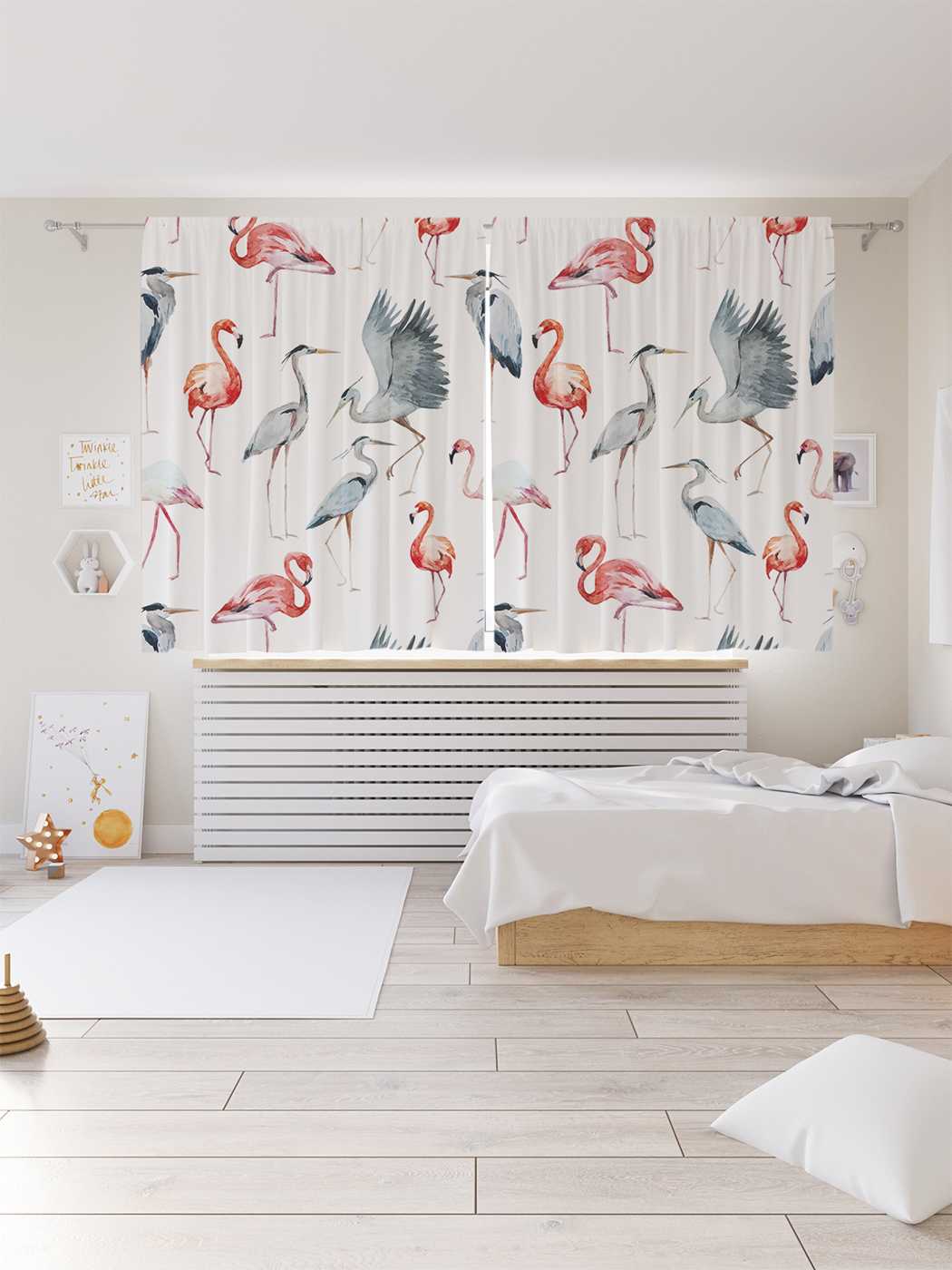 фото Классические шторы joyarty "журавли и фламинго", серия oxford delux, 2 полотна 145x180 см