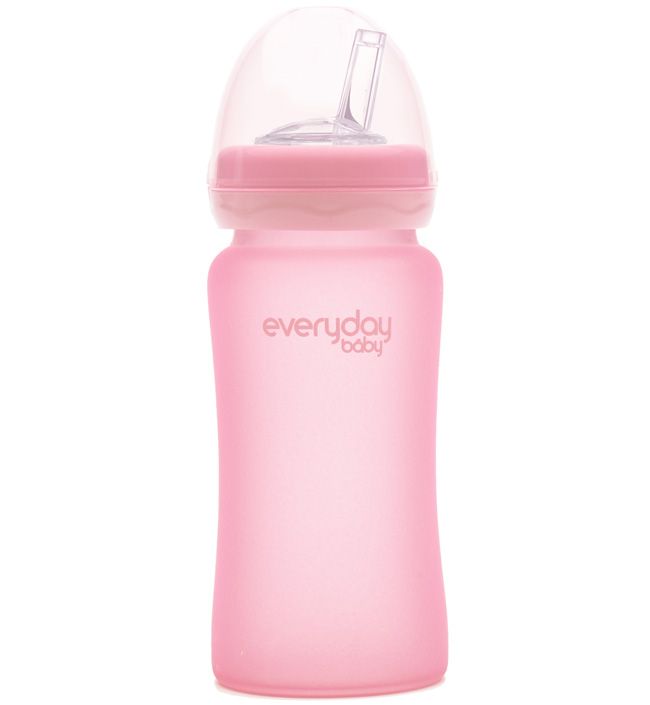 фото Стеклянная бутылочка-поильник с трубочкой с защитным силиконовым покрытием 240 мл everyday baby