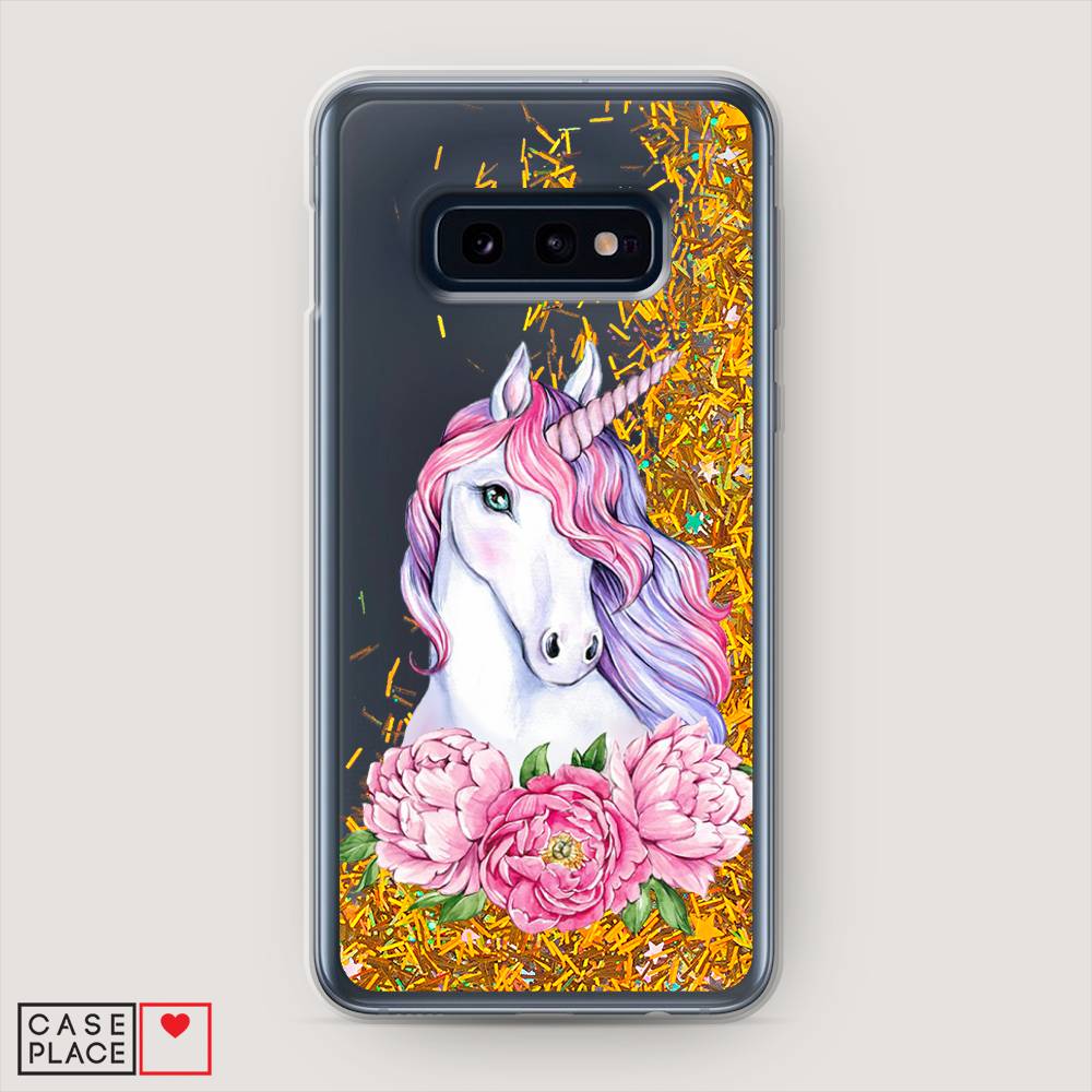 

Жидкий чехол с блестками "Единорог с пионами" на Samsung Galaxy S10E, 27290-1