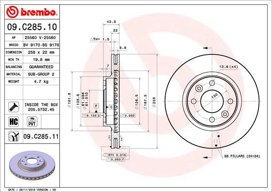 

Тормозной диск brembo комплект 1 шт. 09C28511