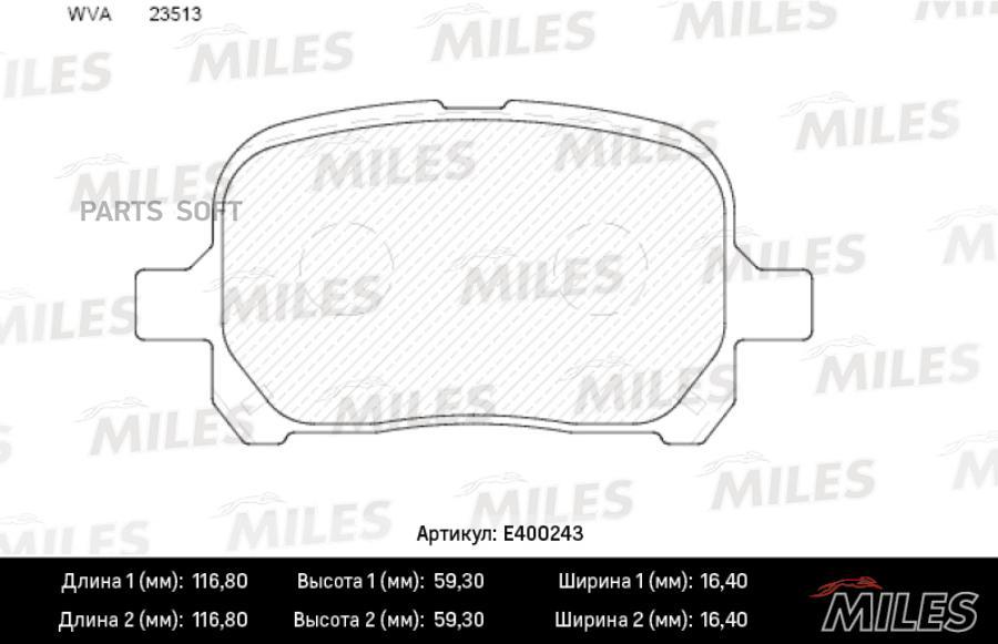 

Колодки Тормозные Toyota Camry/Previa 2.2-3.0 96-/Lexus Rx300 00-03 Передние Miles e400243