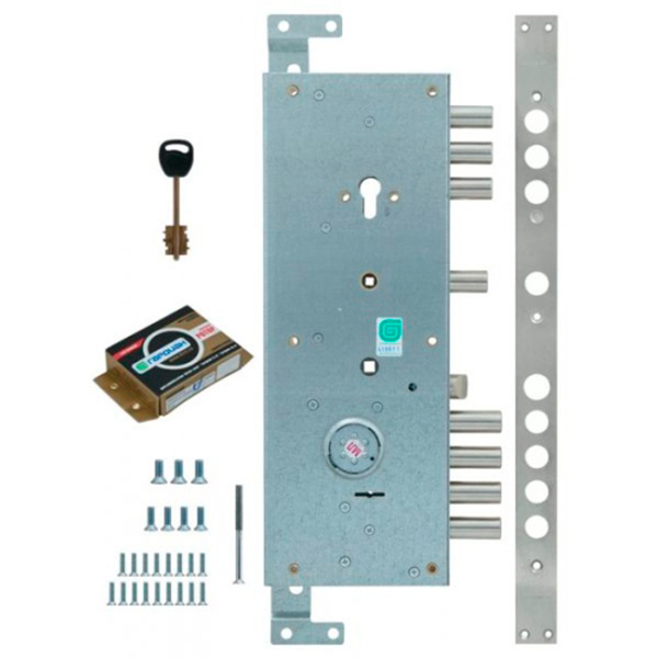 фото Замок врезной двухсистемный зв 25.14 т (правый) с тягами без накладок, 5+1 кл. /123:224:1/ гардиан