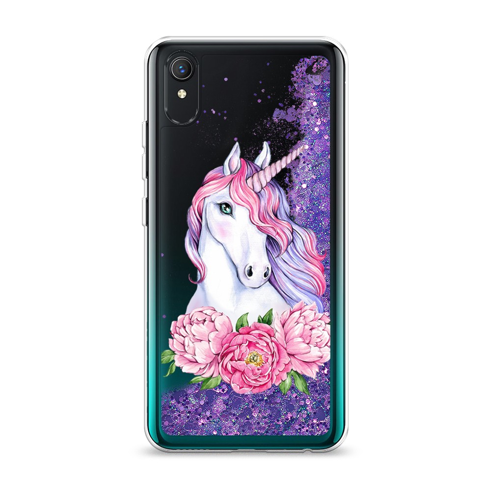 

Жидкий чехол с блестками "Единорог с пионами" на Vivo Y1s, 263292-1
