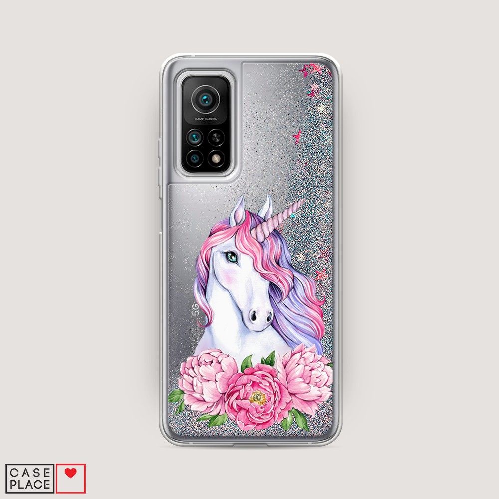 

Жидкий чехол с блестками "Единорог с пионами" на Xiaomi Mi 10T Pro