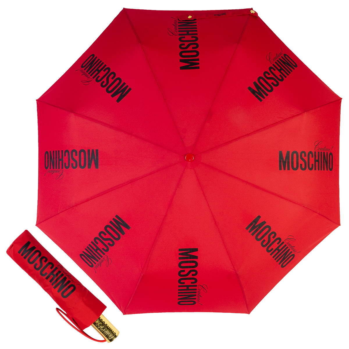 Зонт складной женский автоматический MOSCHINO 8730-OCС gold red