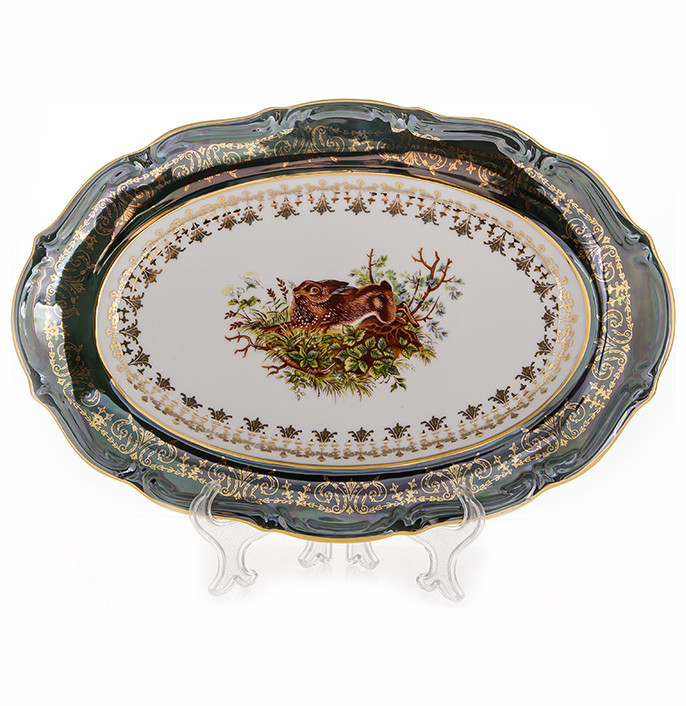 

Блюдо 33 см овальное Bavarian Porcelain Мария-Тереза Охота зелёная, 091951, Зеленый, Мария-Тереза