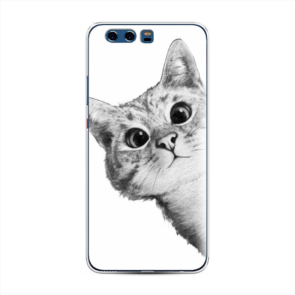 фото Чехол awog "кот рисунок черно-белый" для huawei p10 plus