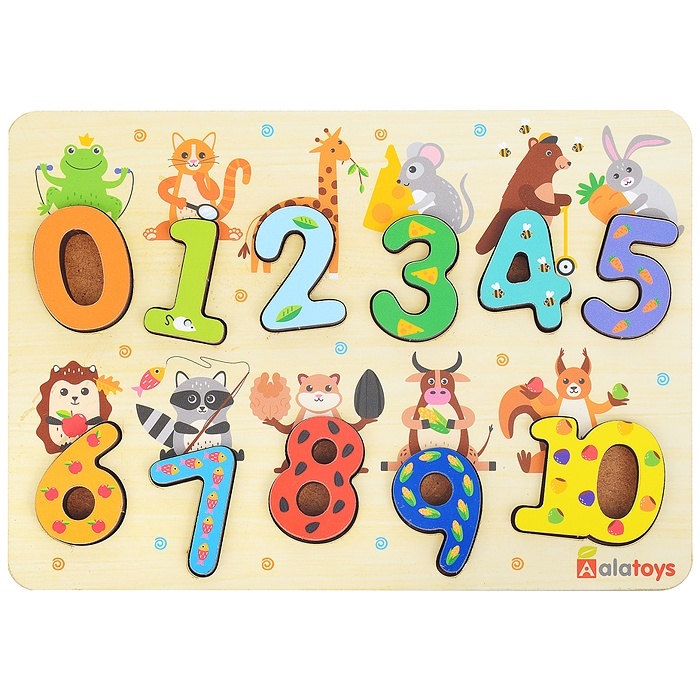 

Alatoys цифры, деревянный, 10 деталей, картинки животных