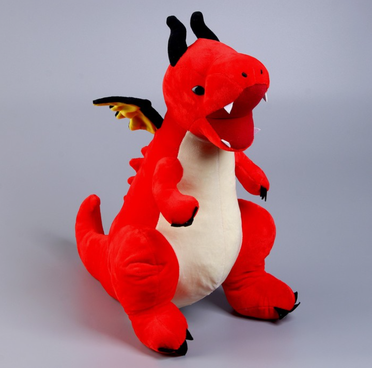 Мягкая игрушка Дракон с черными крыльями, 45 см, цвет красный