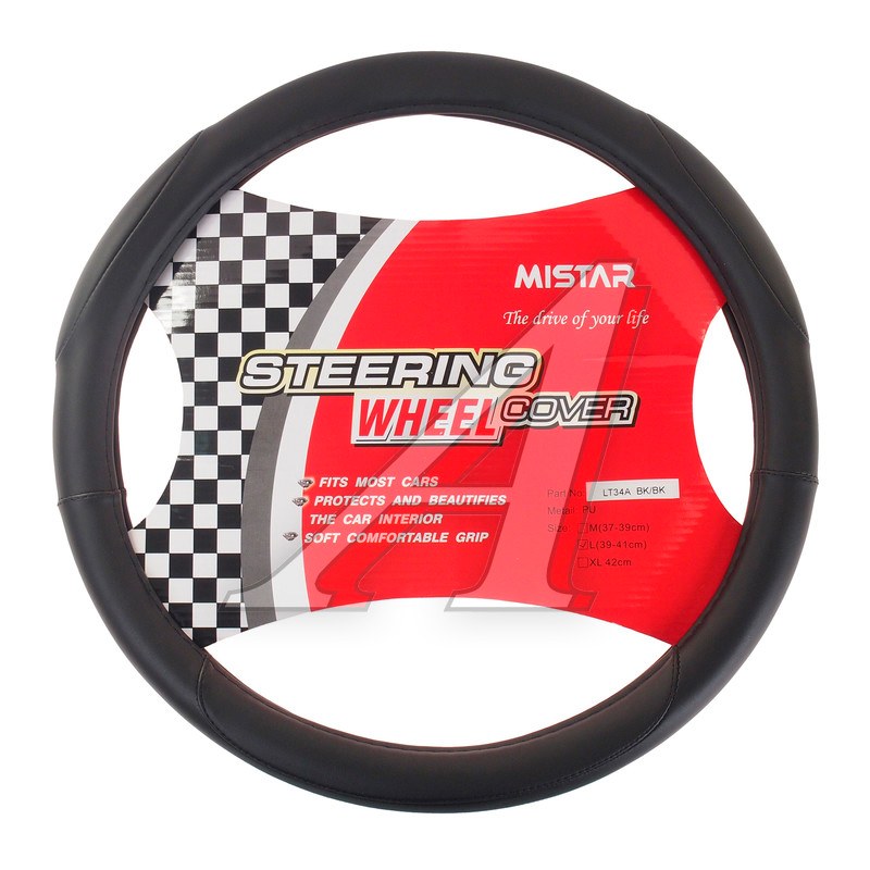 

Оплетка руля (L) 39-41см черная кожа MISTAR MIS-LT34A BK (L), Черный