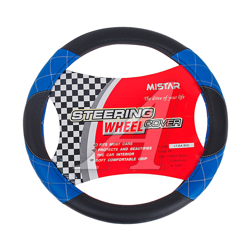 

Оплетка руля (M) 37-39см черно-синяя кожа MISTAR MIS-LT35A BK/BL (M), Черный;синий