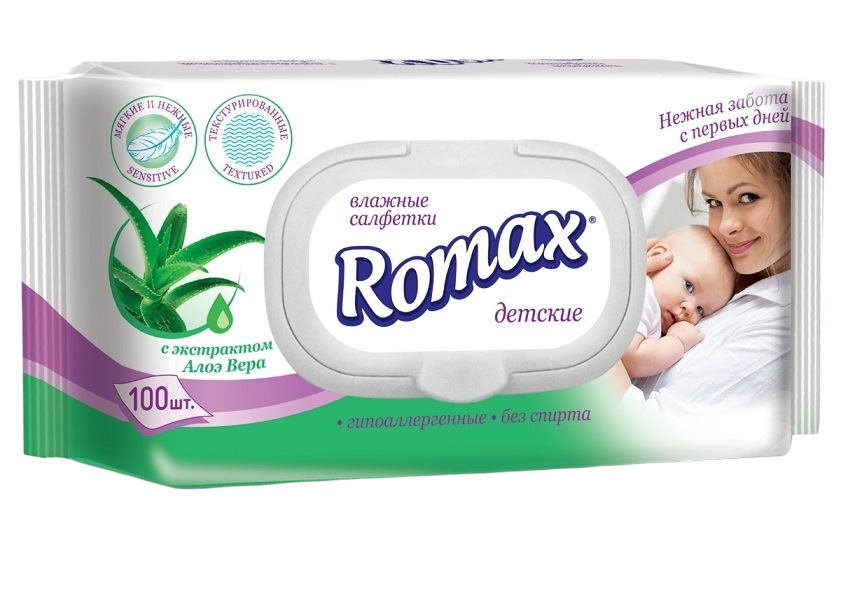 Салфетки влажные Romax Детские с экстрактом алое, 100 шт, KR-00012014