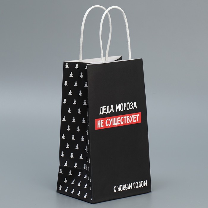 

Пакет подарочный крафтовый «Деда Мороза нет», 12 х 21 х 9 см, Черный