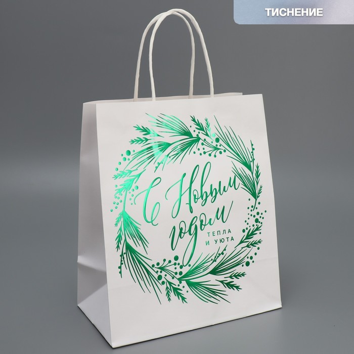 

Пакет подарочный крафтовый «Тепла и уюта», 22 х 25 х 12 см, Белый