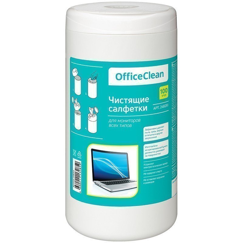 Салфетка для экранов OfficeClean для мониторов всех типов (100 шт)