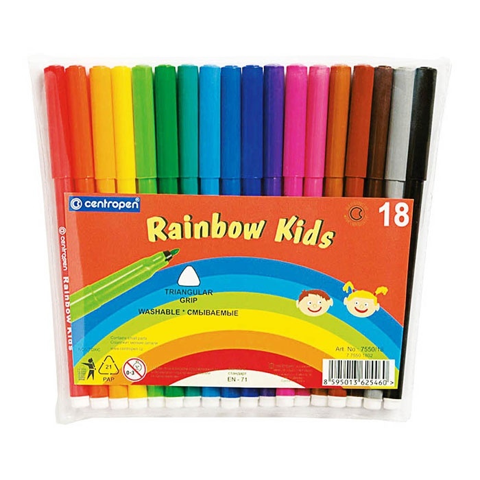 

Centropen Rainbow Kids, 18 цветов, смываемые, ПВХ
