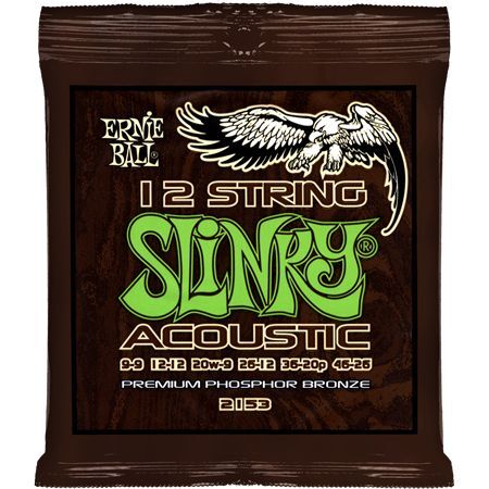 

Комплект струн для 12-струнной акустической гитары Ernie Ball Slinky, фосфор/бронза, 9-46