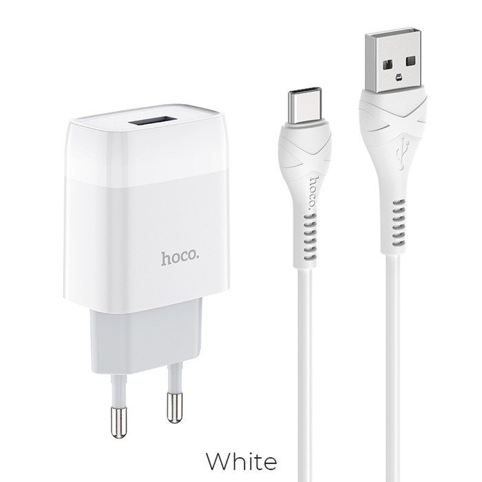 

Сетевое зарядное устройство Hoco C72A, 1хUSB, кабель Type-C 1 м, белый, C72A