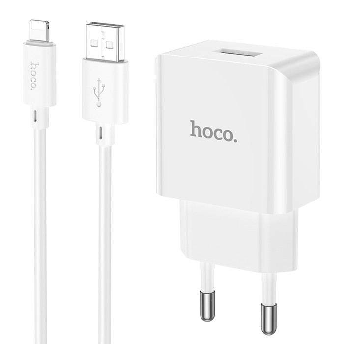 

Сетевое зарядное устройство Hoco C106A, 1 USB, кабель Lightning - USB, 1 м, белое, C106A