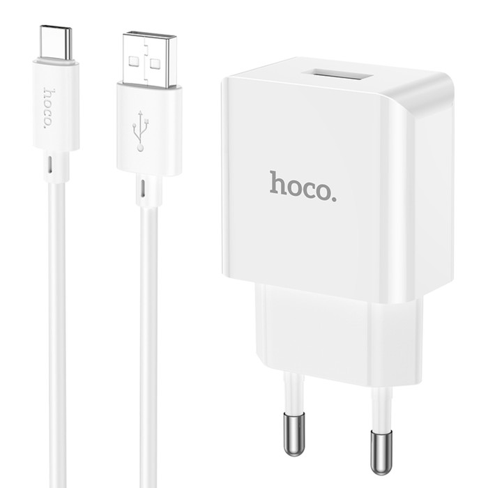 

Сетевое зарядное устройство Hoco C106A, 1 USB, кабель Type-C - USB, 1 м, белое, C106A