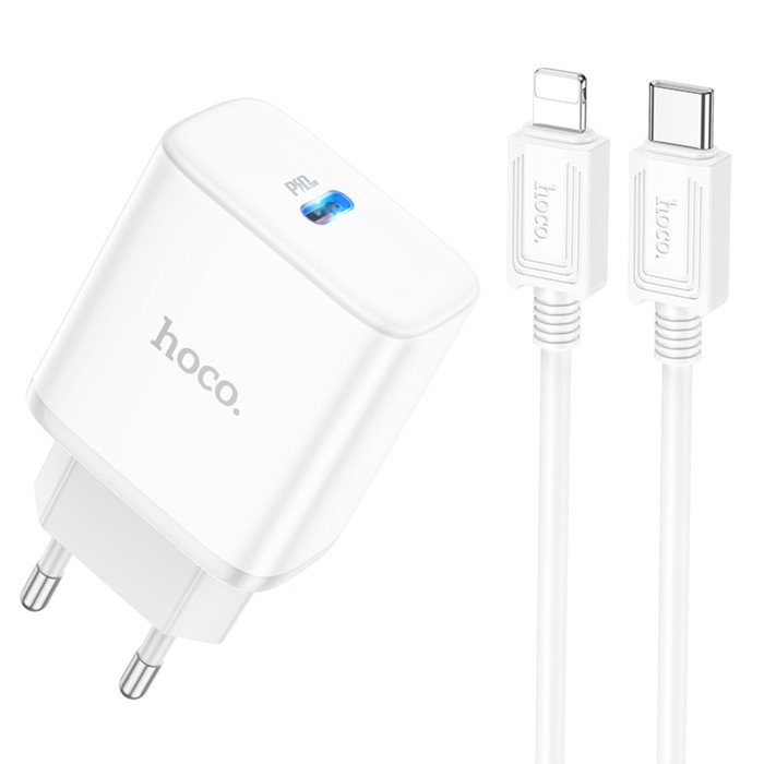 

Сетевое зарядное устройство Hoco C104A, Type-C, Type-C - Lightning,1 м,белое, C104A