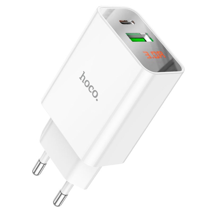 

Сетевое зарядное устройство Hoco C100A, 1 USB, 1 Type-C, белое, C100A