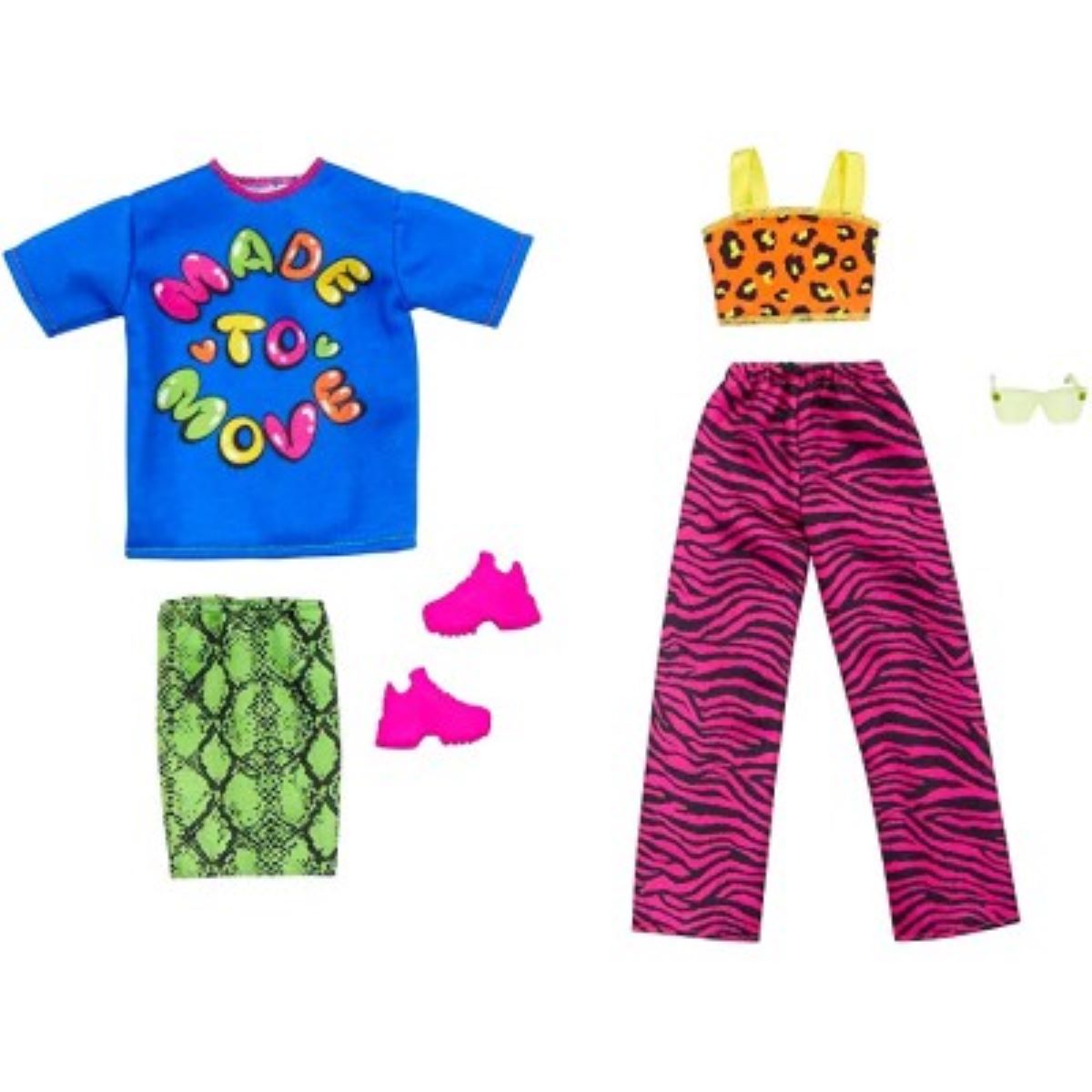 Одежда для куклы барби футболка, юбка, топ, брюки, кроссовки и очки