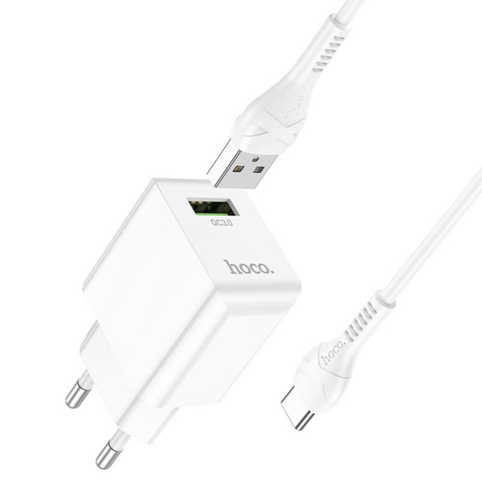 

Сетевое зарядное устройство Hoco C98A, 1 USB, кабель Type-C - USB 1 м, белое, C98A
