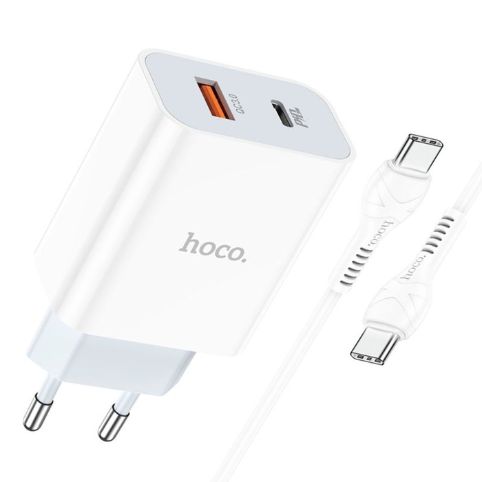 

Сетевое зарядное устройство Hoco C97A, USB, Type-C, Type-C - Type-C 1 м, белое, C97A