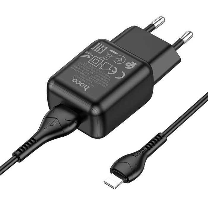 

Сетевое зарядное устройство Hoco C96A, 1 USB, кабель Lightning - USB 1 м, чёрное, C96A