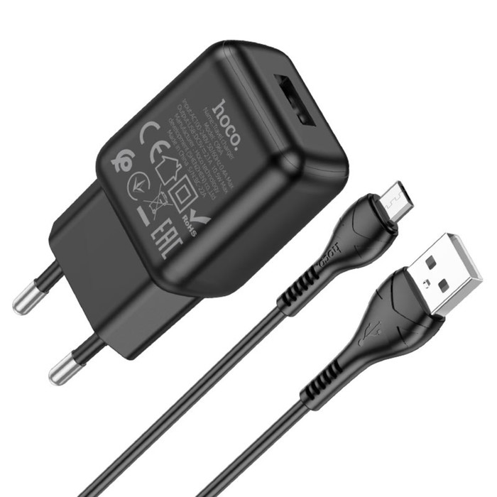 

Сетевое зарядное устройство Hoco C96A, 1 USB, кабель Micro USB -USB 1 м, чёрное, C96A