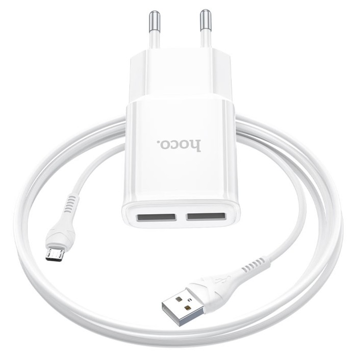 

Сетевое зарядное устройство Hoco C88A, 2 USB, кабель Micro USB - USB 1 м, белый, C88A