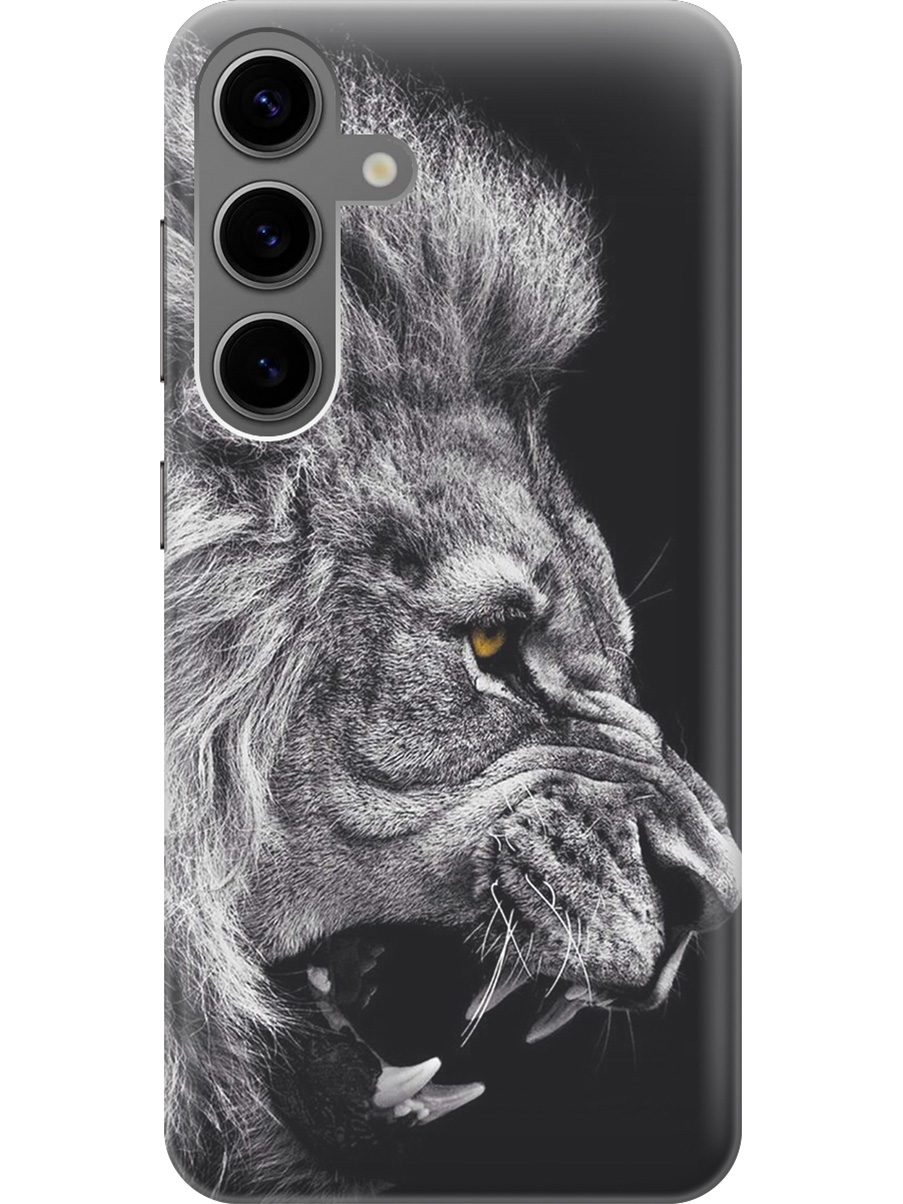 

Силиконовый чехол на Samsung Galaxy S24 с рисунком "Морда льва", Серый;черный, 20011912