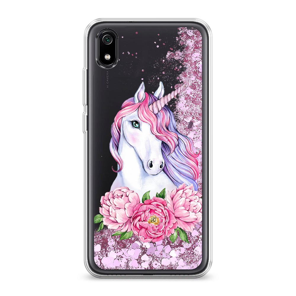 

Жидкий чехол с блестками "Единорог с пионами" на Xiaomi Redmi 7A, 35494-1