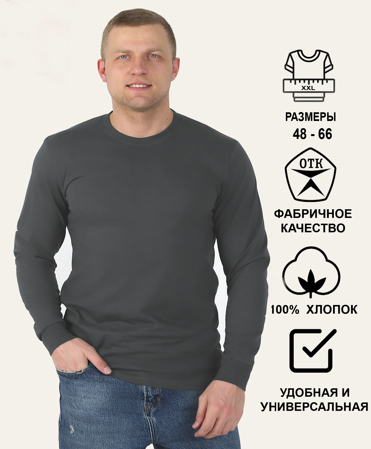 

Лонгслив мужской Home & Style 6841 серый 48 RU, 6841