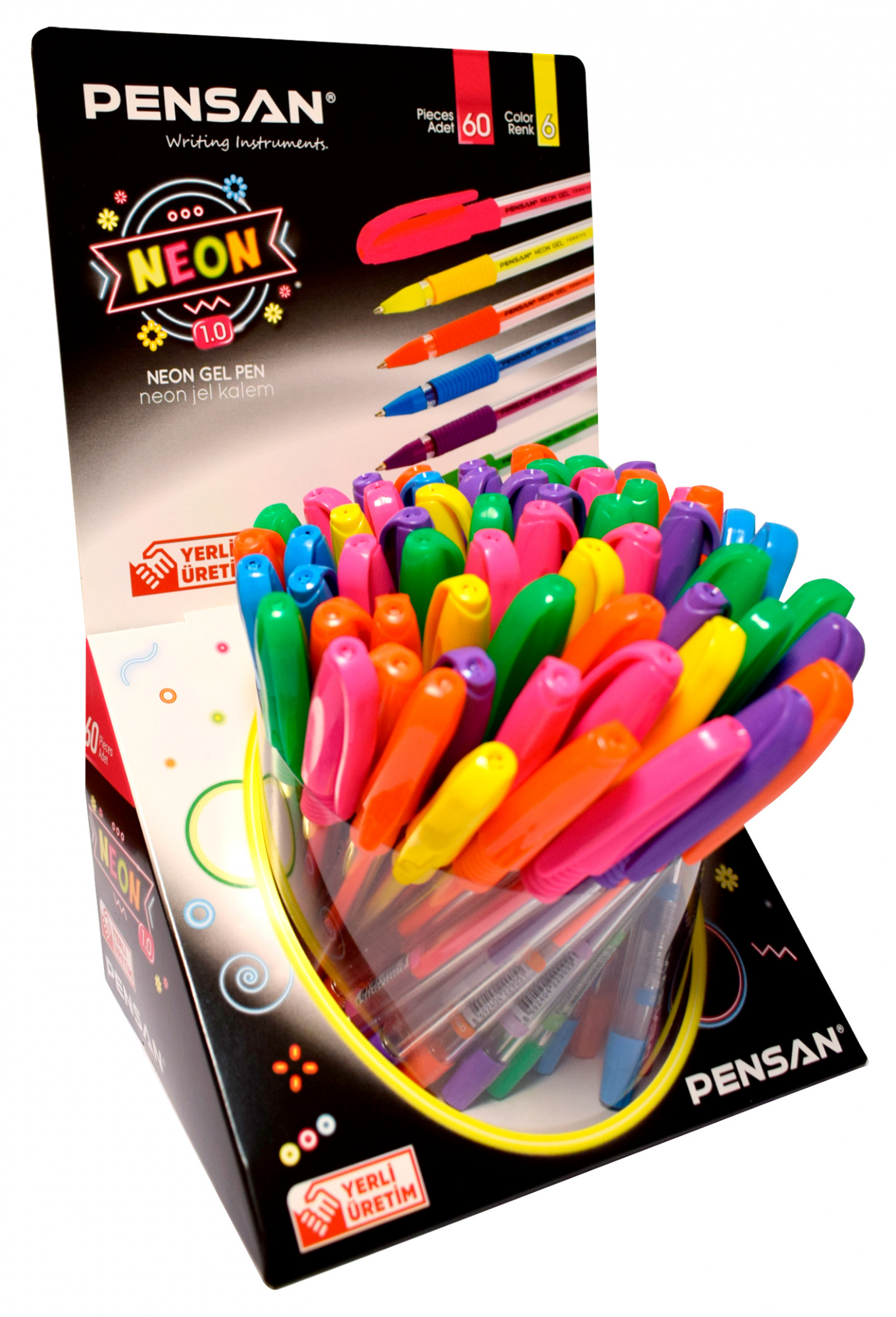 Набор ручек гелев. Pensan Neon Gel (442087) прозрачный d=1мм (60шт) 9цв. неоновые чернила