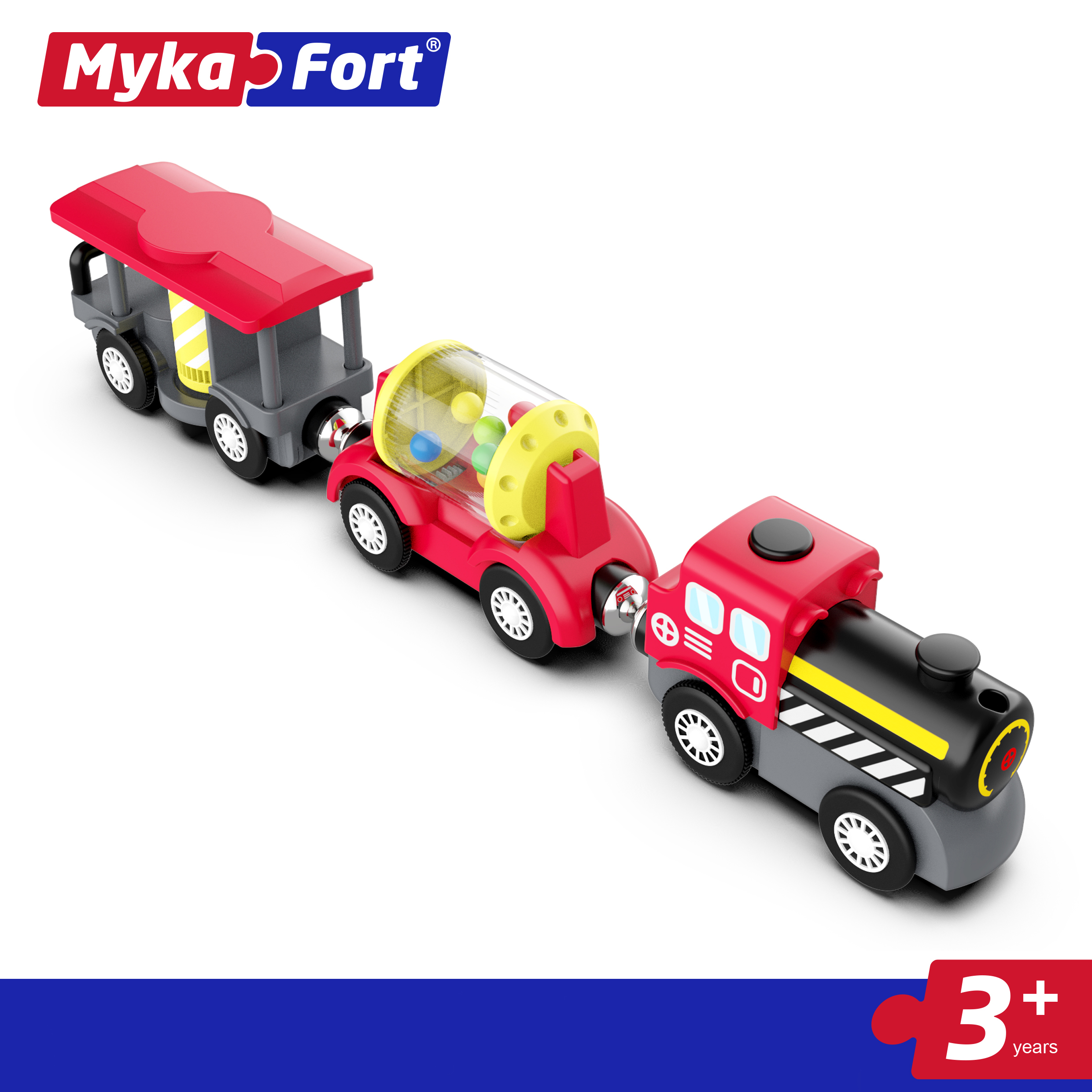 Паровозик с 2 вагонами MykaFort черно-красный + самоходный