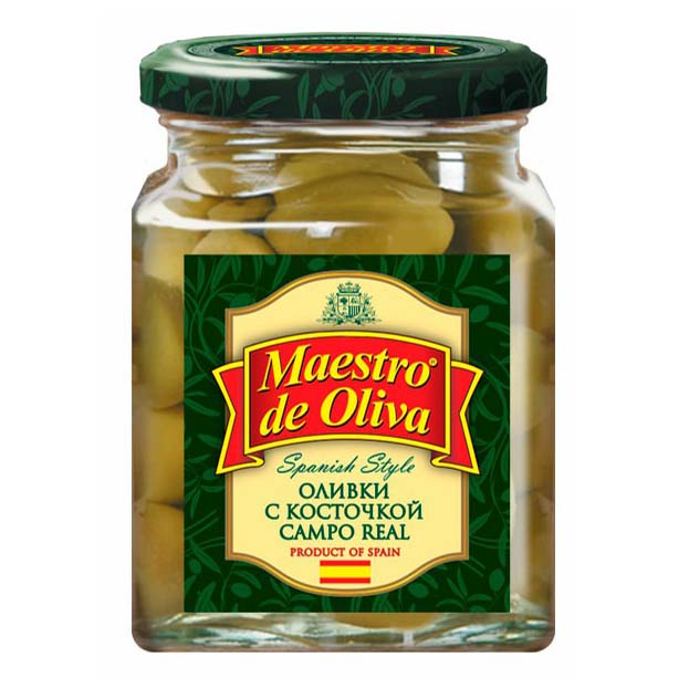 

Оливки Maestro de Oliva зеленые средние с косточкой 270 г