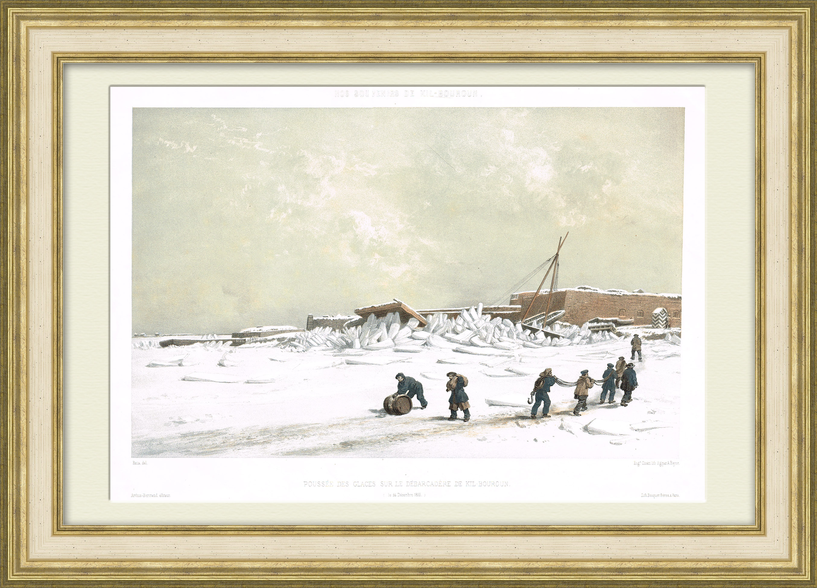 

Крушение пристани льдом в Крыму. Редкая литография 1855 года