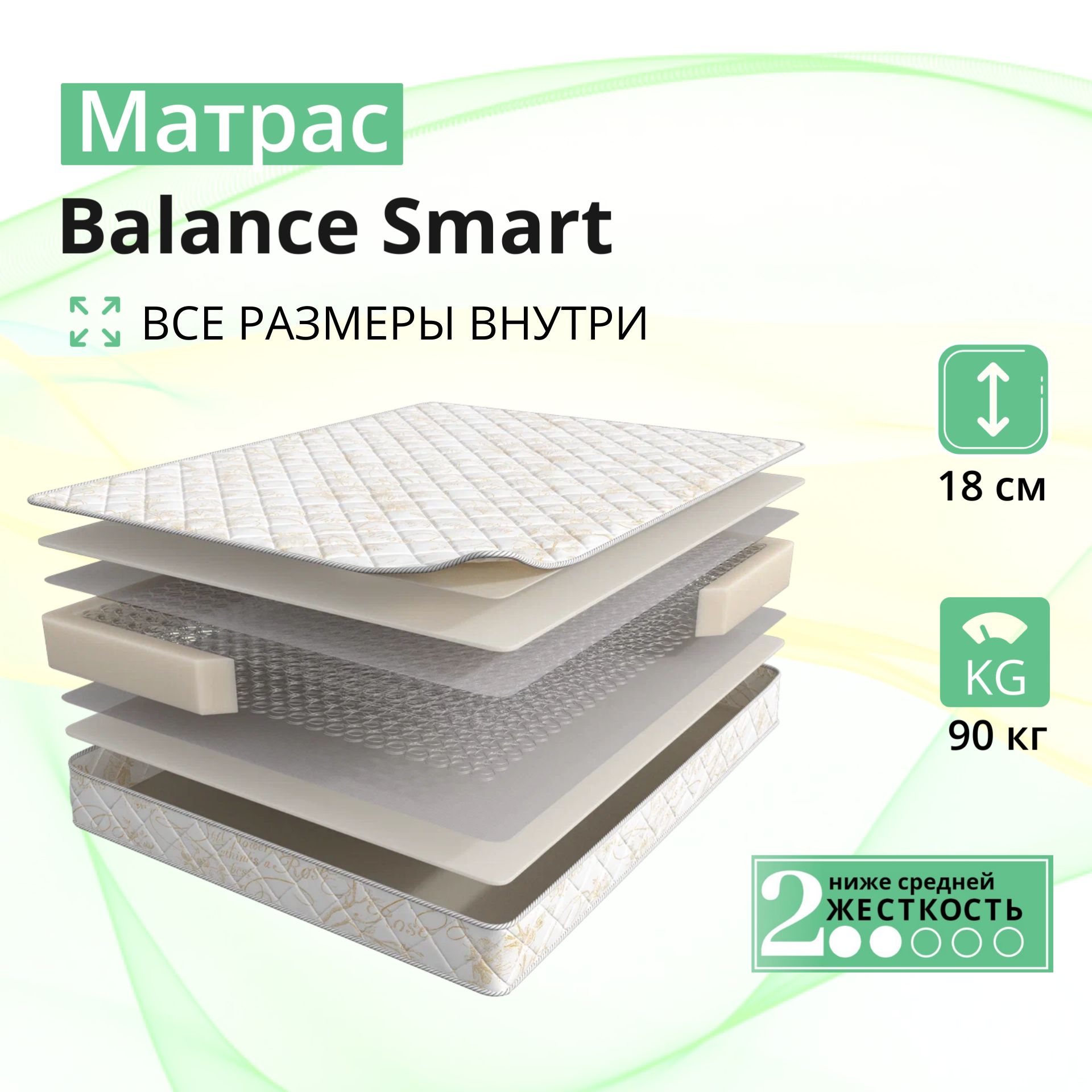

Матрас анатомический Мир Матрасов Balance Smart, зависимые пружины 160x195 см, Белый, серия Balance Smart-0