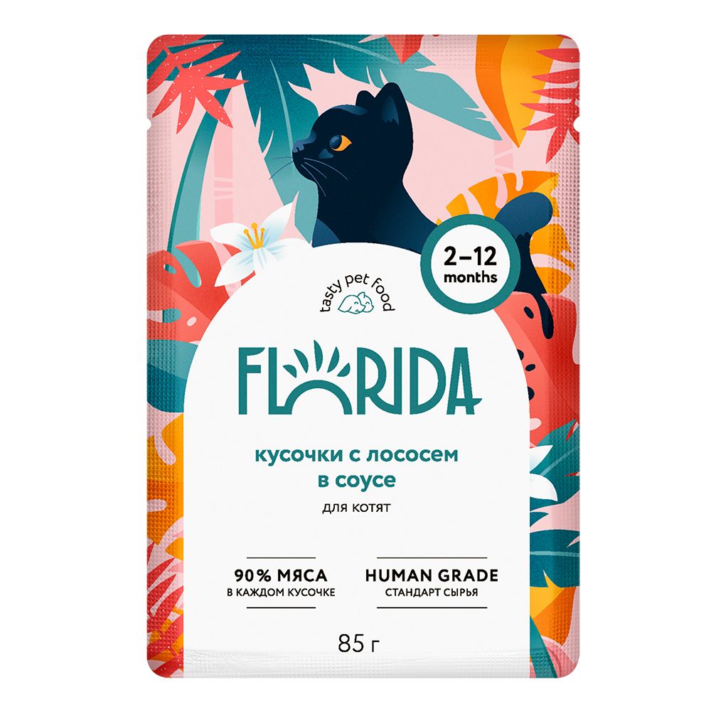 

Влажный корм Florida Лосось кусочки в соусе для котят 85 г