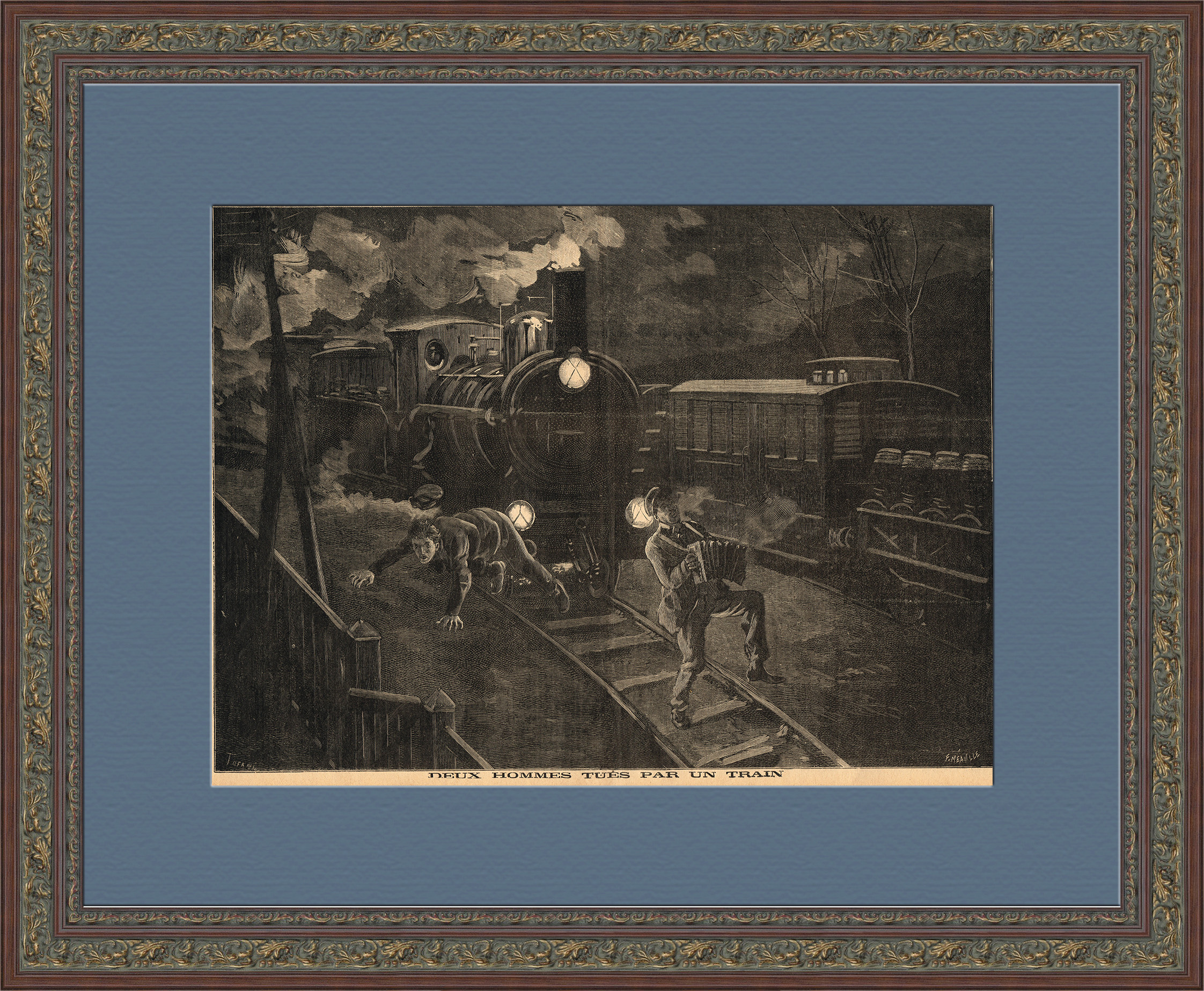 фото Картина железная дорога в xix веке: не гуляй на путях! старинная литография rarita