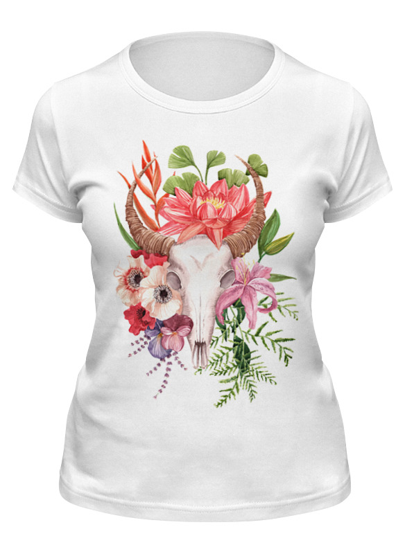 

Футболка женская Printio Flower skull белая 2XL, Белый, Flower skull