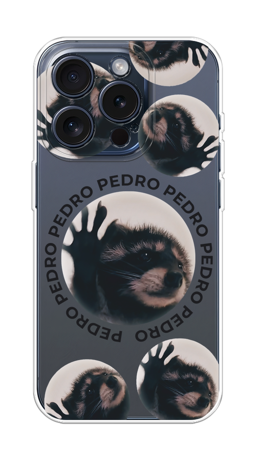 

Чехол на Apple iPhone 15 Pro "Pedro енот", Черный;бежевый;прозрачный, 15750-1