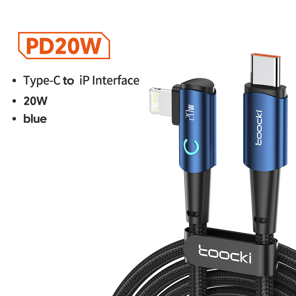 

Кабель Type-C-Lightning, Toocki, PD 20W, изгиб 90, интеллектуальный индикатор, быстрая зар