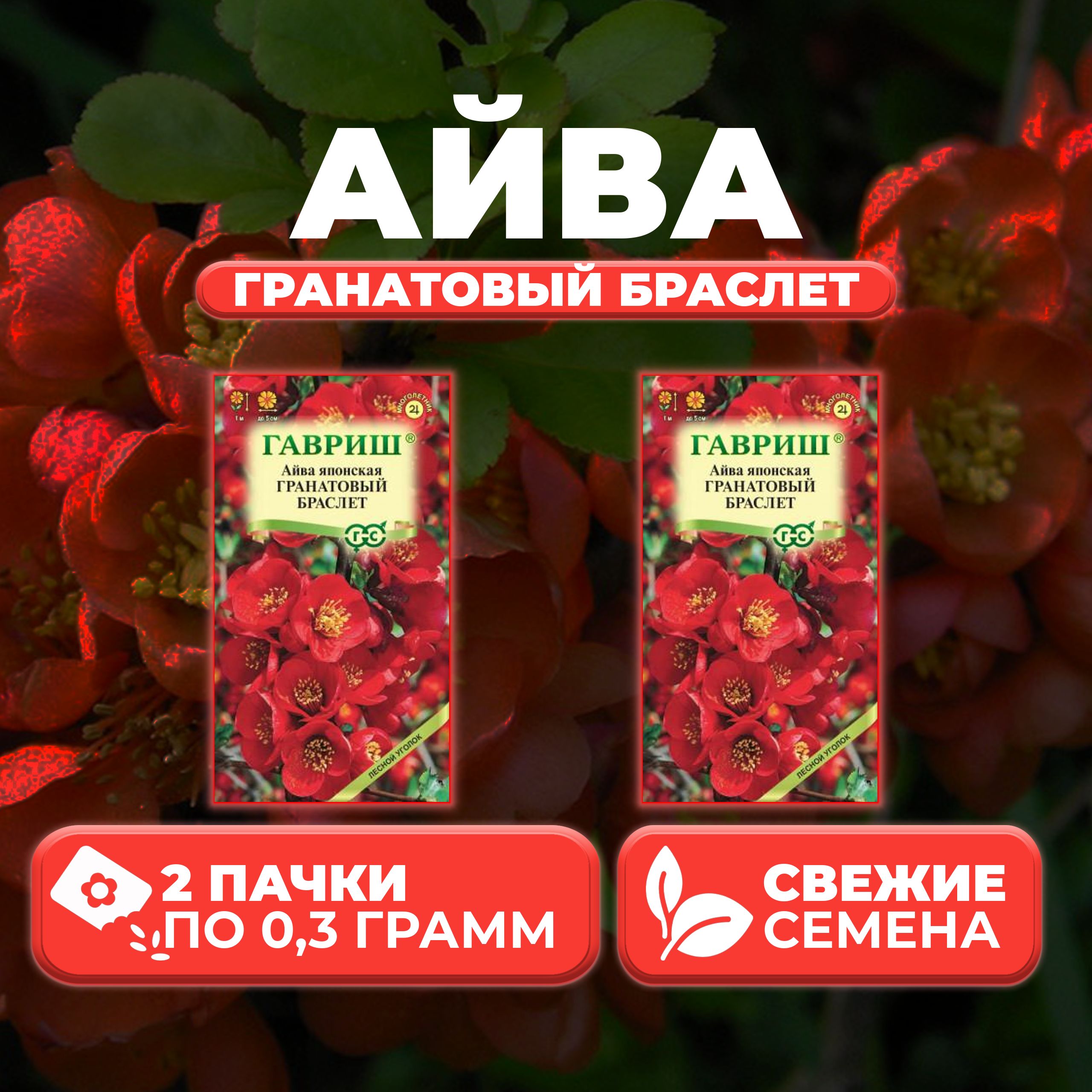 

Семена Айва японская Гранатовый браслет, 0,3г, Гавриш, Лесной уголок 2 уп