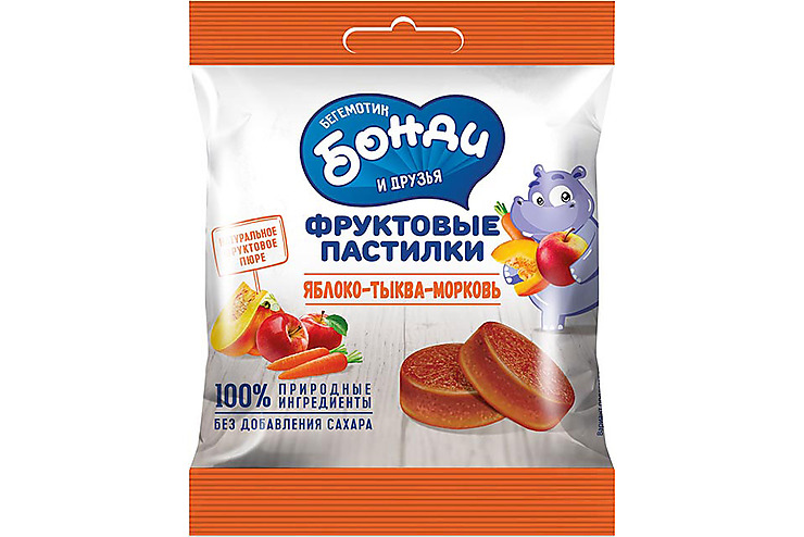 HIPPO BONDI FRIENDS фруктовые пастилки Яблоко тыква морковь 30 г 229₽